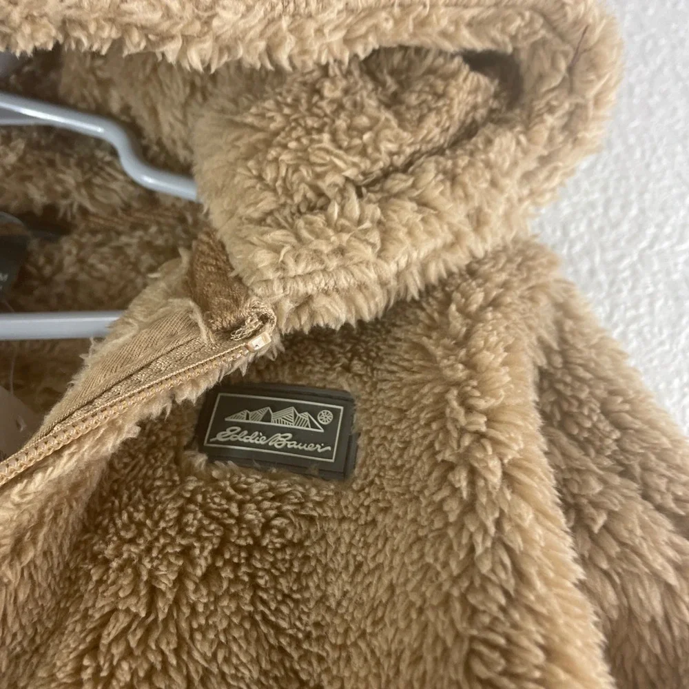 Eddie Bauer Sherpa Fleece Hooded Bunting 12M Tan Havane Gorpcore Teddy Bear Ears